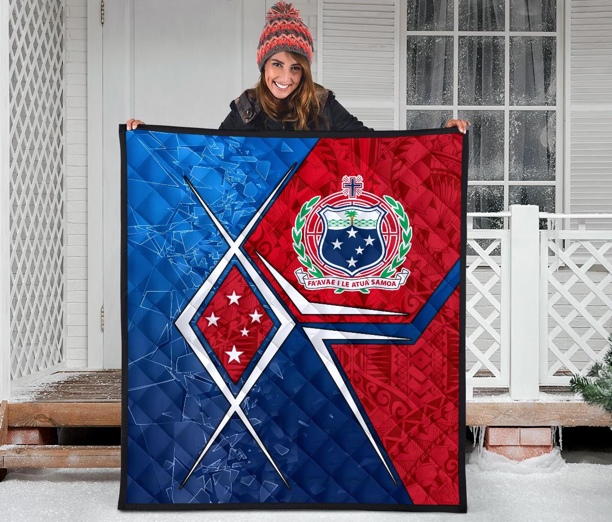 Samoa Premium Quilt - Samoa Flag with Polynesian Patterns - Polynesian Pride