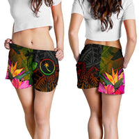 Chuuk Polynesian Women's Shorts - Hibiscus and Banana Leaves - Polynesian Pride