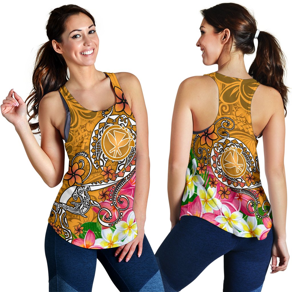 Hawaii Women's Racerback Tank - Turtle Plumeria Polynesian Tattoo Gold Color - Polynesian Pride