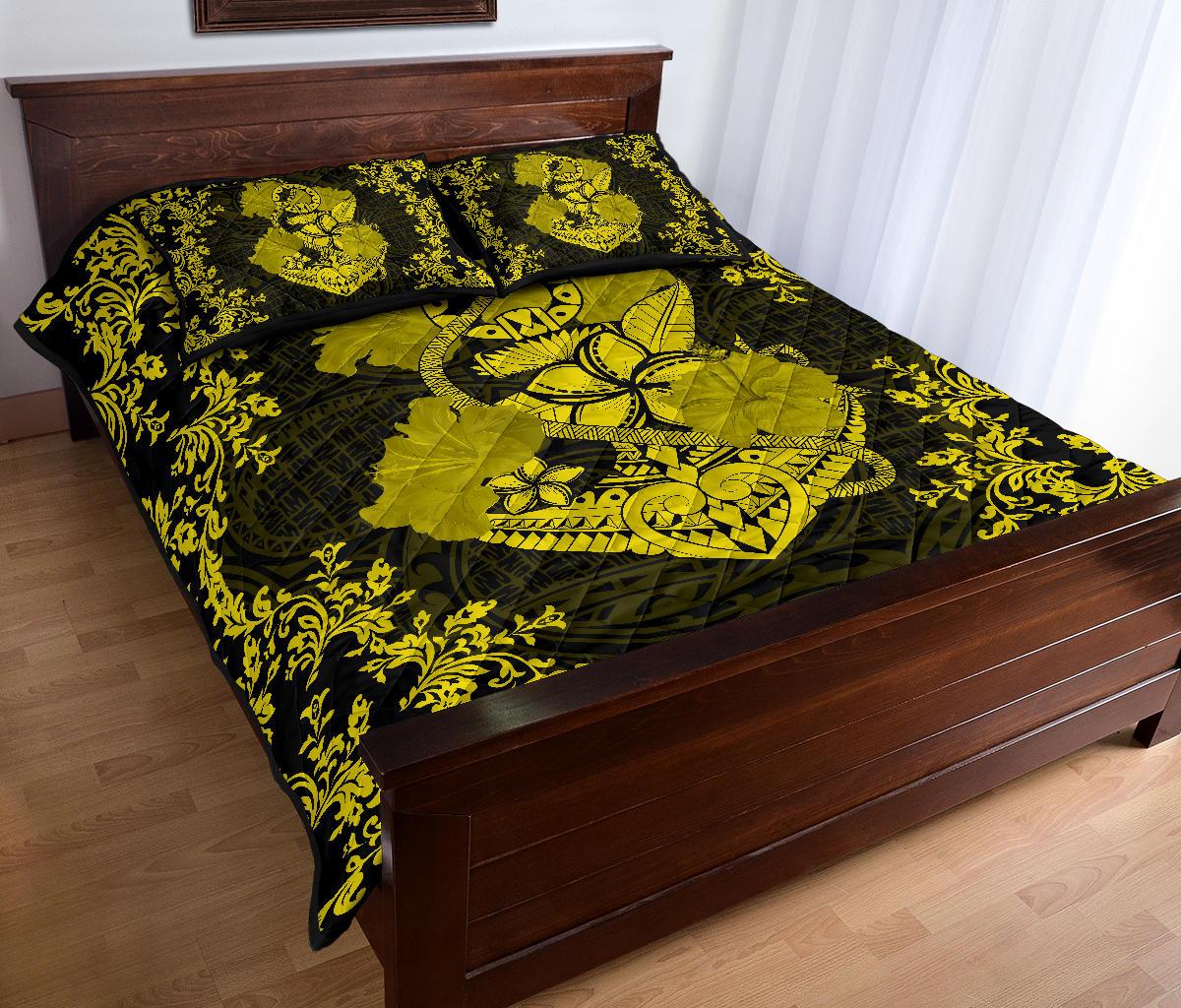 Hawaii Anchor Hibiscus Flower Vintage Quilt Bed Set - AH - Yellow - Polynesian Pride