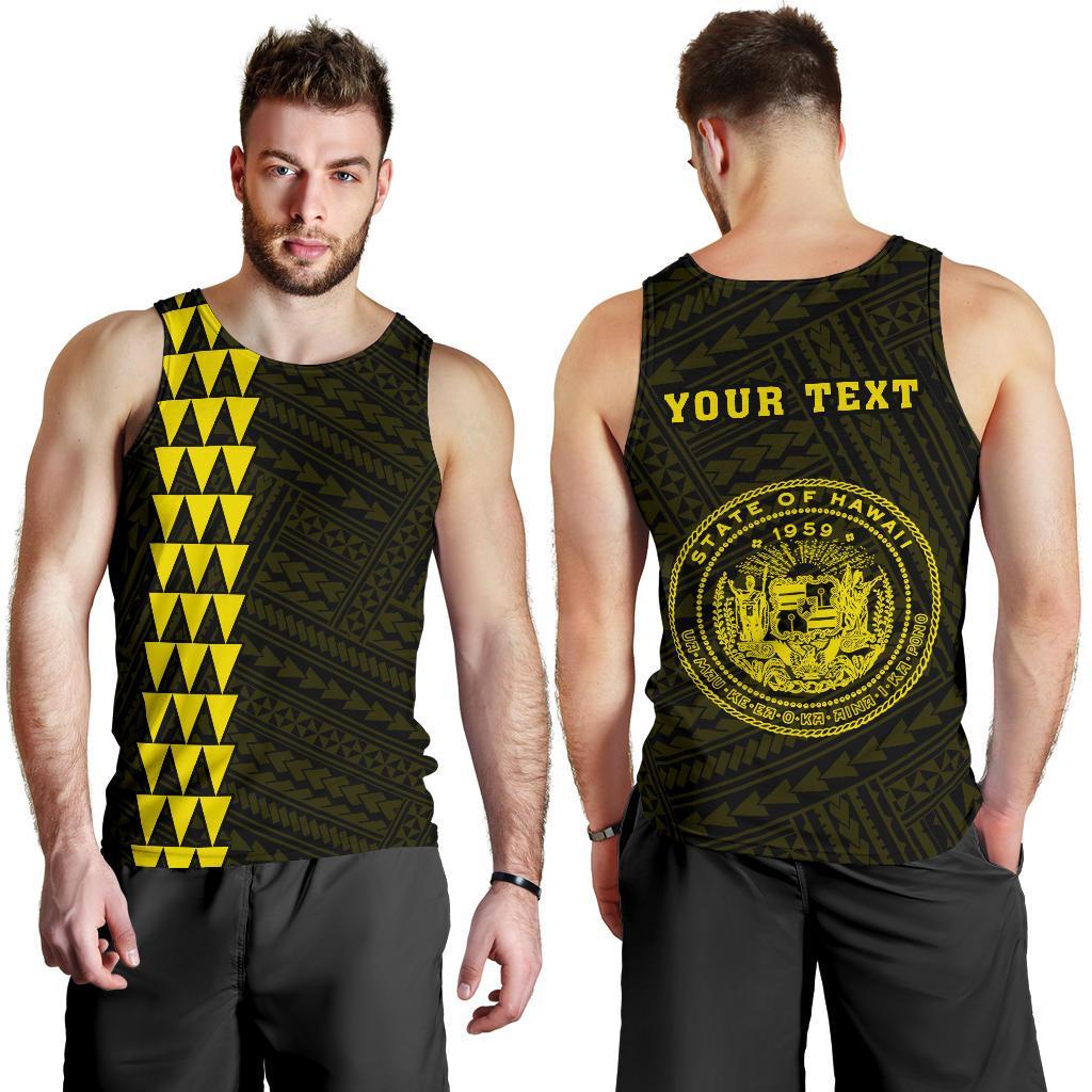 Hawaii Kakau Polynesian Coat Of Arms Personalized Men's Tank Top - Yellow Yellow - Polynesian Pride