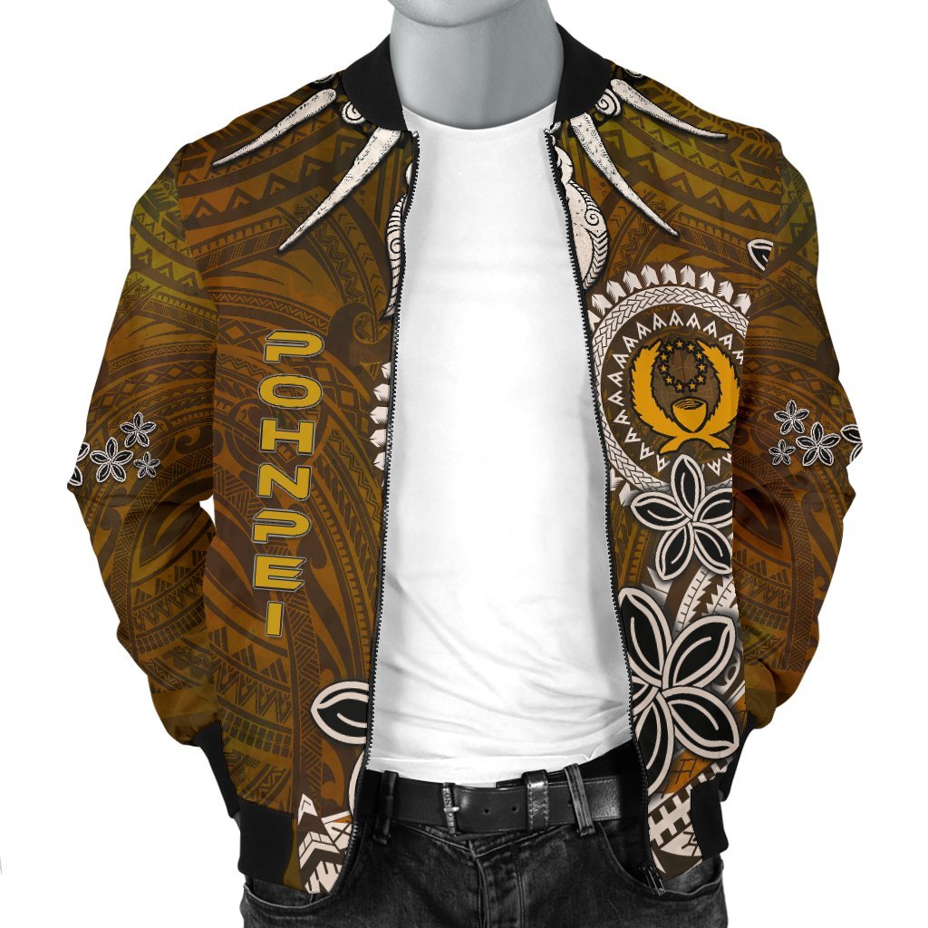 Pohnpei Men's Bomber Jacket - Polynesian Boar Tusk - Polynesian Pride