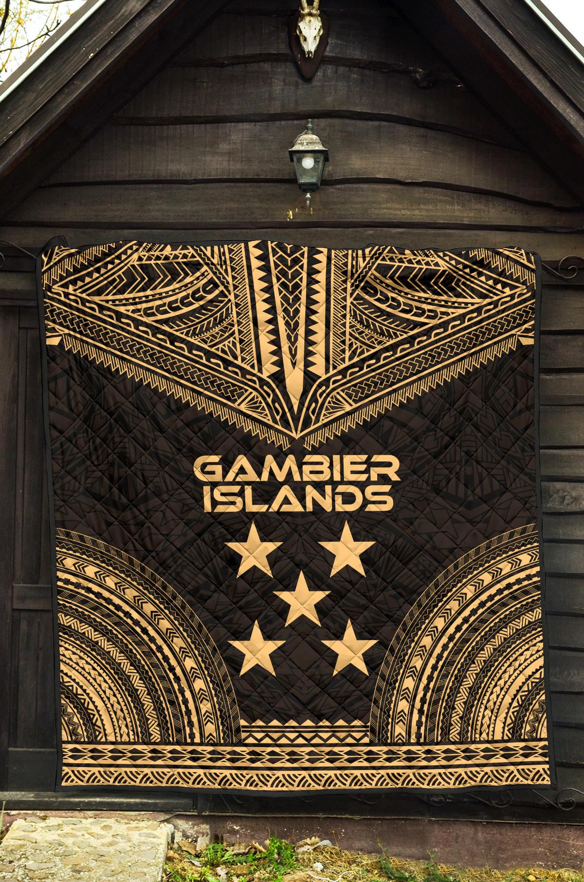 Gambier Islands Premium Quilt - Gambier Islands Flag Polynesian Chief Gold Version - Polynesian Pride