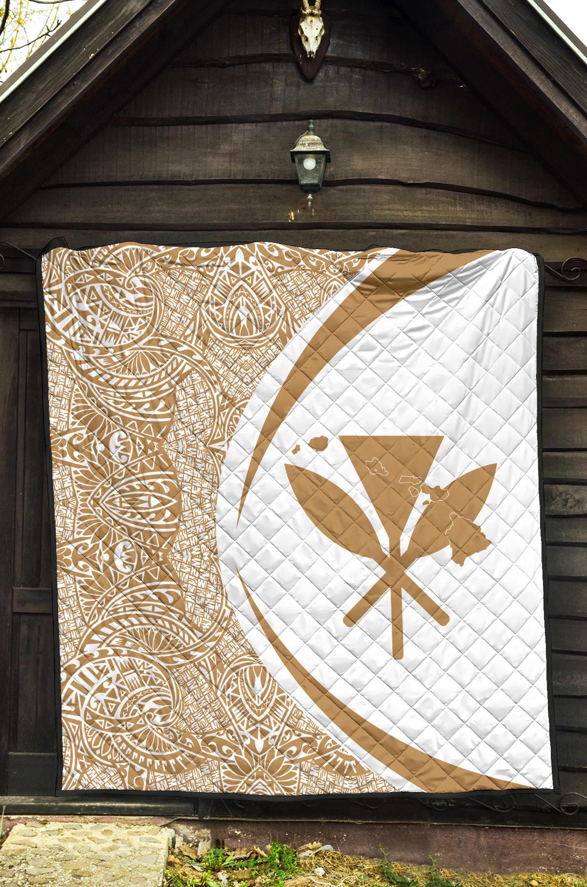 Hawaii Kanaka Polynesian White Premium Quilt - Circle Style - Polynesian Pride