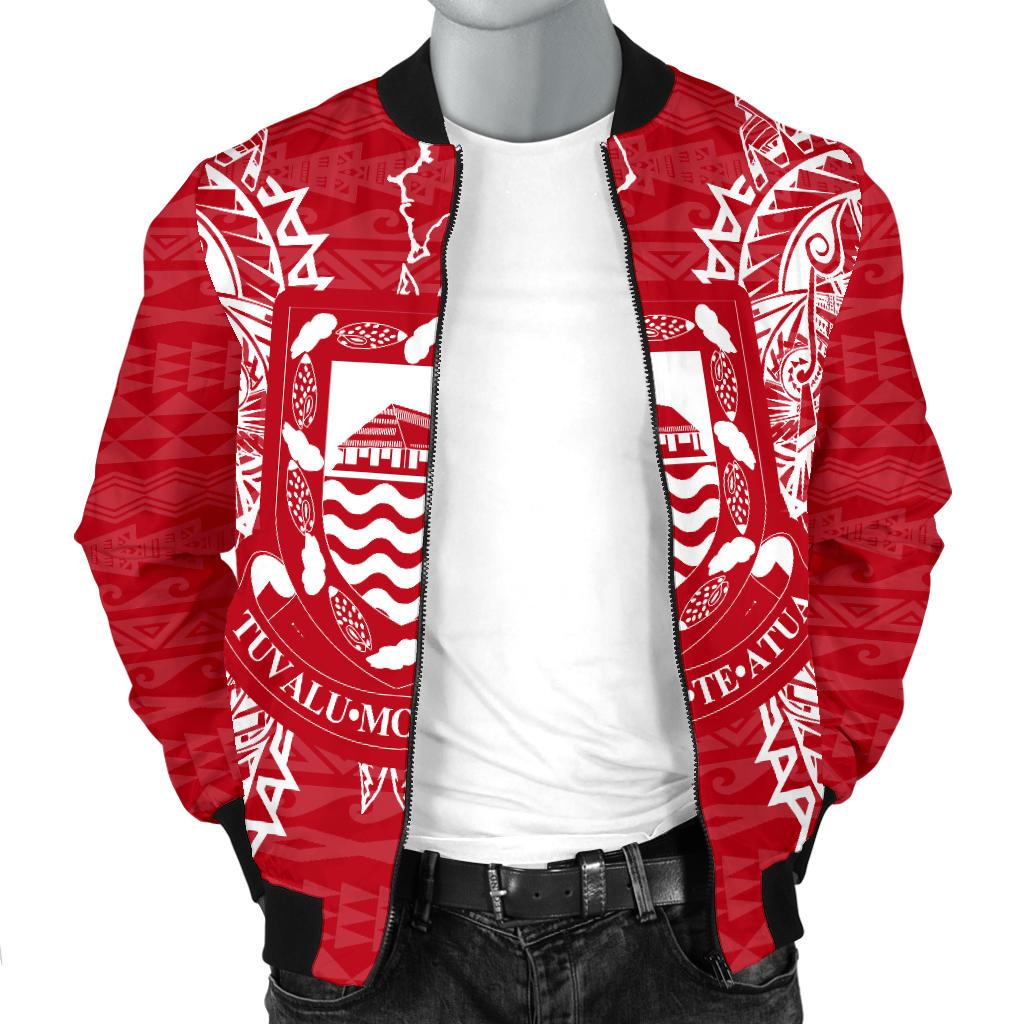 Tuvalu Polynesian Men's Bomber Jacket Map Red White - Polynesian Pride