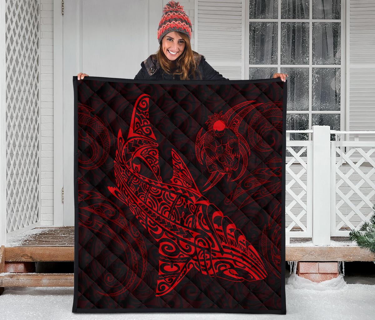 Polynesian Quilt - Polynesian Red Shark Warrior Tattoo - Polynesian Pride