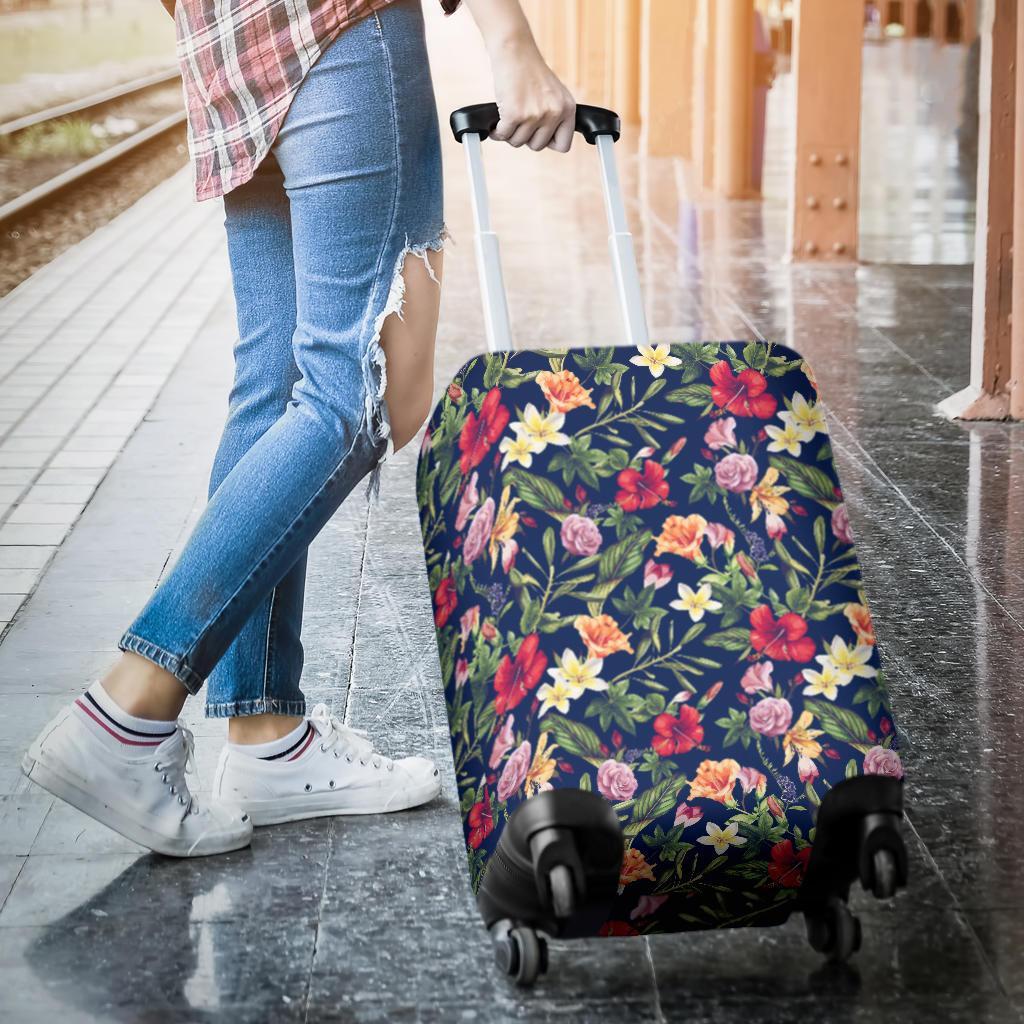Tropical Hibiscus Red And Plumeria White Luggage Cover - Polynesian Pride
