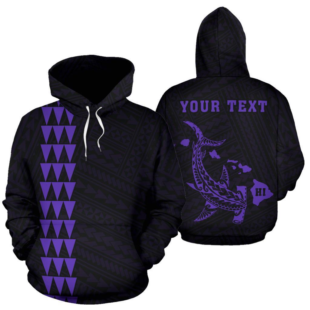 Polynesian Kakau Hammerhead Shark Map of Hawaii Custom Hoodie Purple Unisex Purple - Polynesian Pride