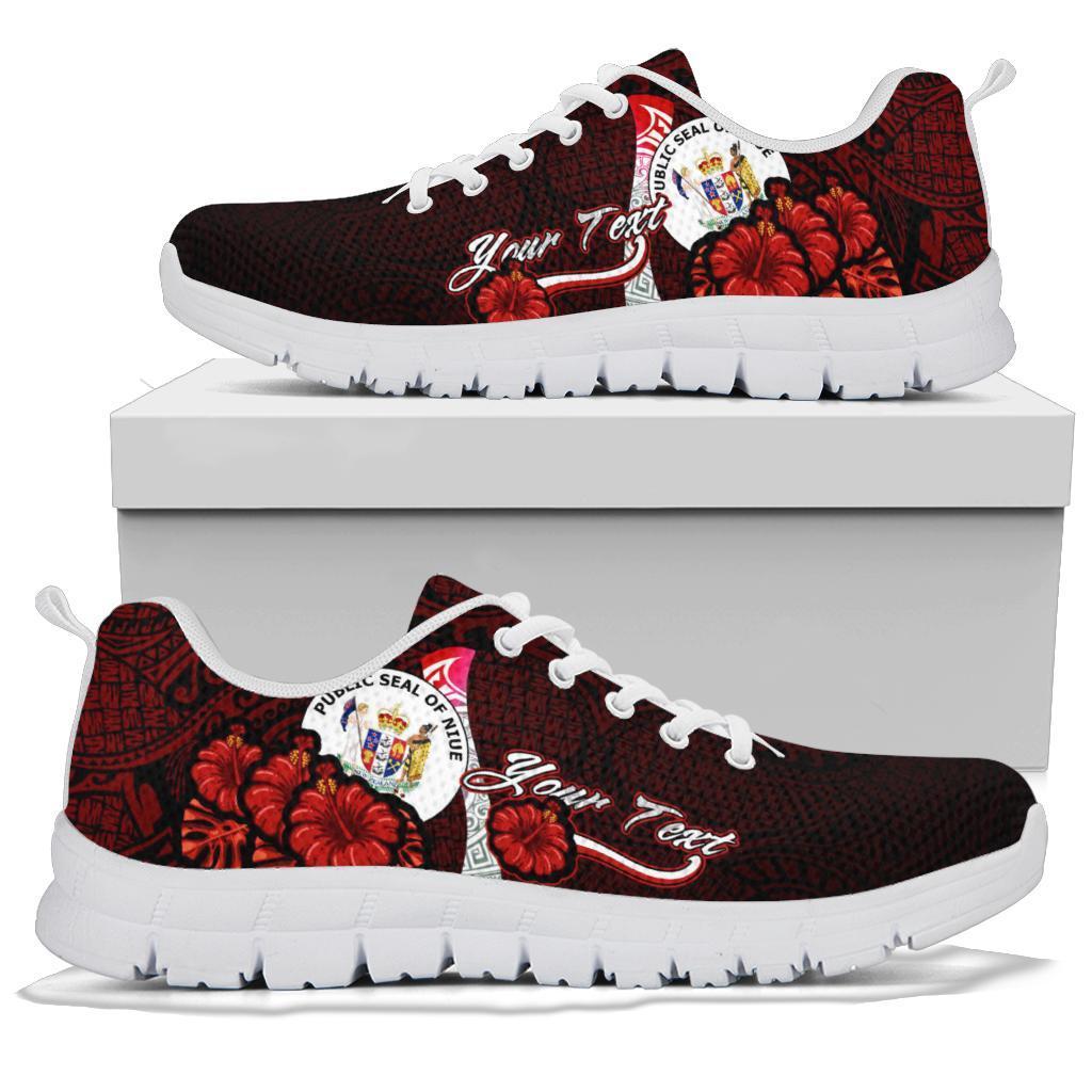 Niue Polynesian Custom Personalised Sneakers - Coat Of Arm With Hibiscus - Polynesian Pride