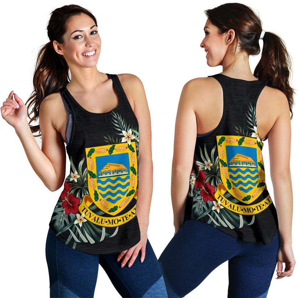 Tuvalu Hibiscus Women's Racerback Tank A25 Black - Polynesian Pride