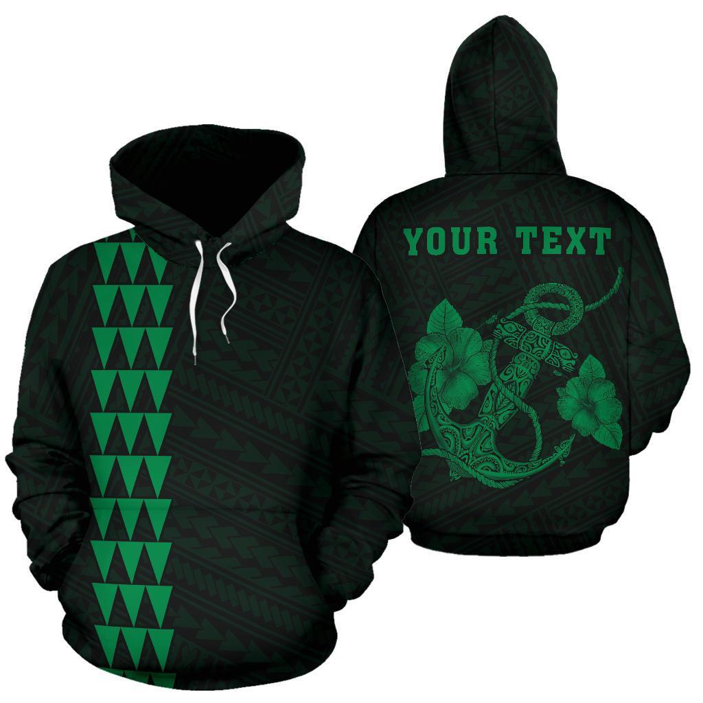 Polynesian Kakau Anchor Hibiscus Hawaii Custom Hoodie Green Unisex Green - Polynesian Pride