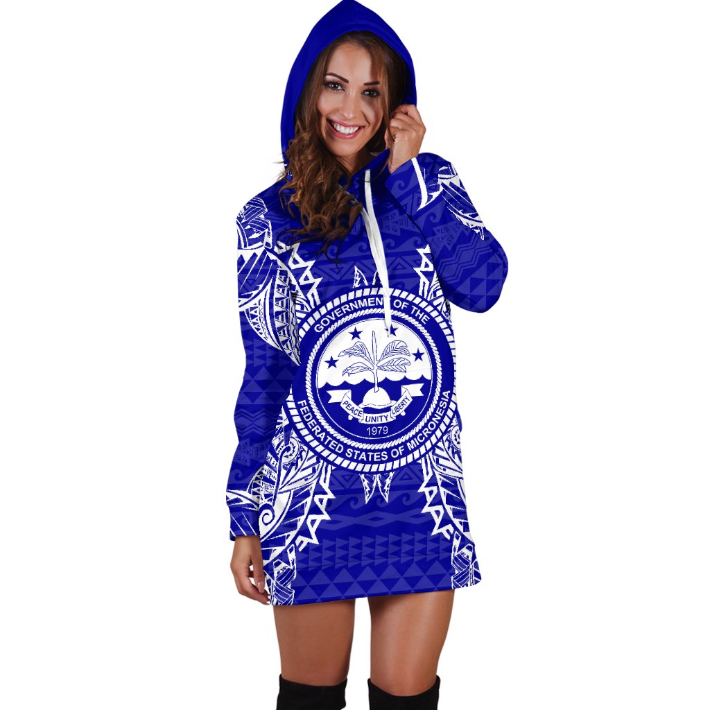 Federated States Of Micronesian Polynesian Hoodie Dress Map Blue - Polynesian Pride