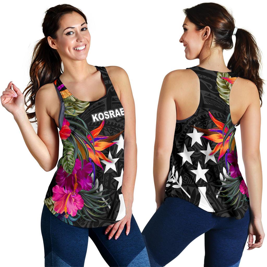 Kosrae Women's Racerback Tank - Polynesian Hibiscus Pattern Black - Polynesian Pride