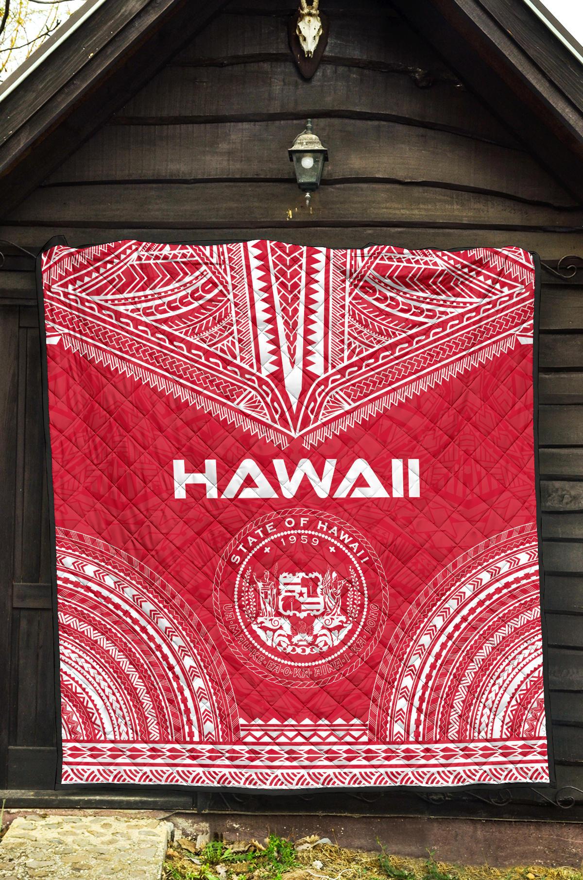 Hawaii Premium Quilt - Hawaii Seal Polynesian Chief Red Version - Polynesian Pride