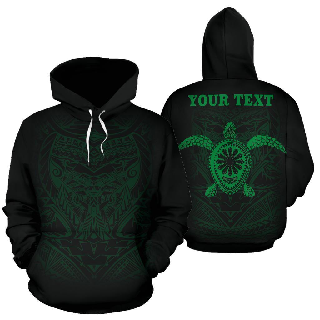 Polynesian ll Over Custom Hoodie Green Turtle Tribal Pattern Unisex Black - Polynesian Pride