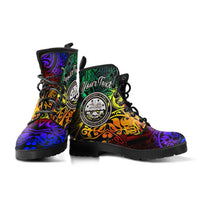 Federated States of Micronesia Custom Personalised Leather Boots - Rainbow Polynesian Pattern - Polynesian Pride