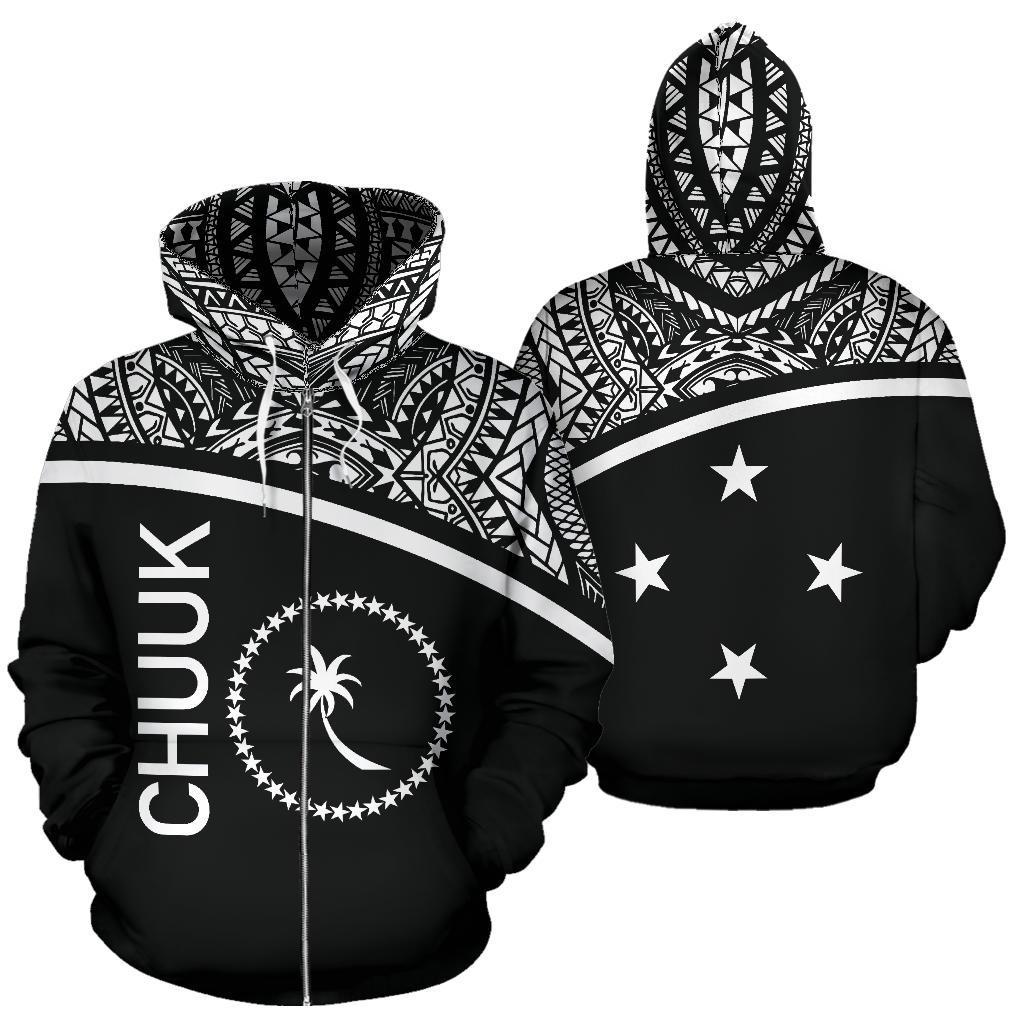 Chuuk All Over Zip up Hoodie Micronesia Black Curve Style Unisex Black - Polynesian Pride