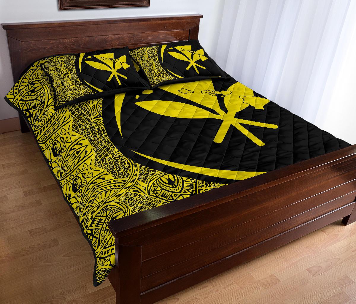Hawaii Kanaka Polynesian Quilt Bed Set - Circle Style Yellow - Polynesian Pride
