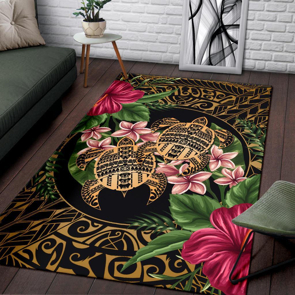 hawaii Rug - Turtle Strong Pattern Hibiscus Plumeria Art AH - Polynesian Pride