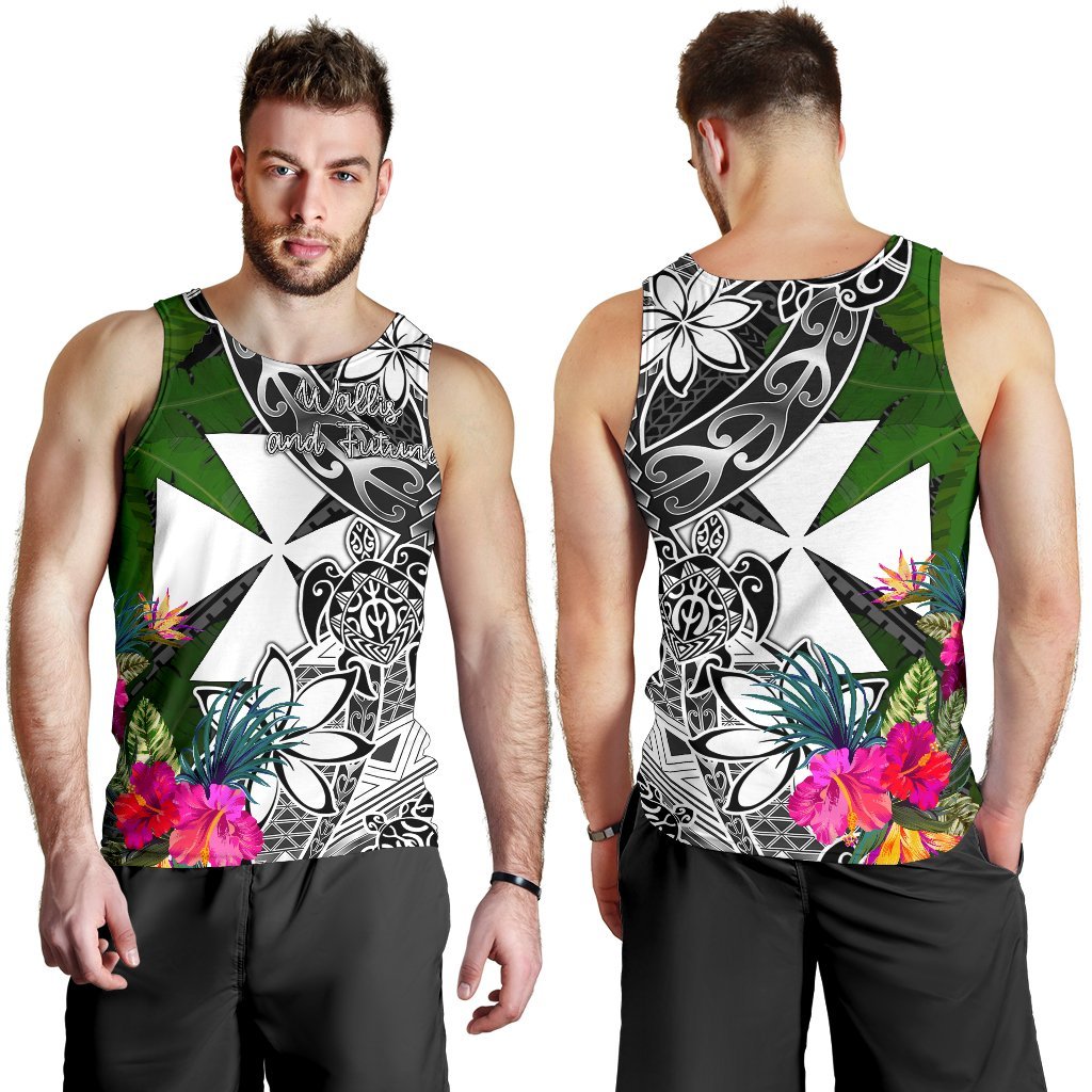 Wallis and Futuna Men Tank Top - Turtle Plumeria Banana Leaf - Polynesian Pride