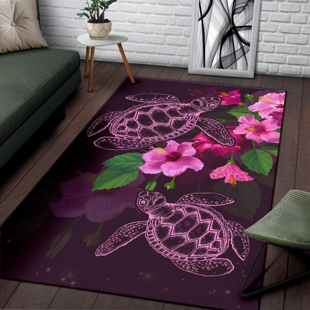Hawaii Turtle Hibiscus Pink Simple Rug - Polynesian Pride