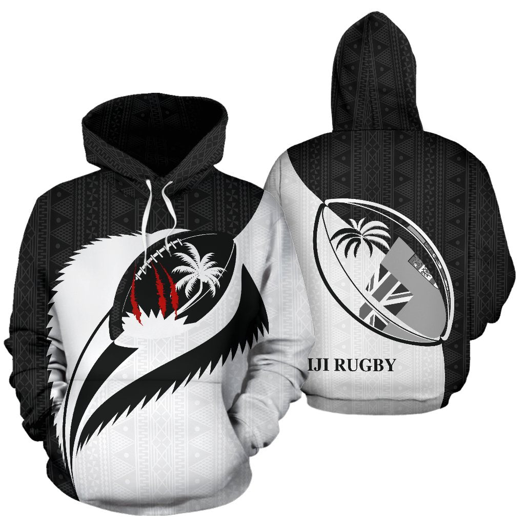 Fiji Rugby Hoodie Fiji Flag Coat of Arms Sprit of Rugby BW K6 Unisex Black - Polynesian Pride