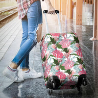 Pink Monstera And Green Tropical Leaves White Luggage Cover - Polynesian Pride