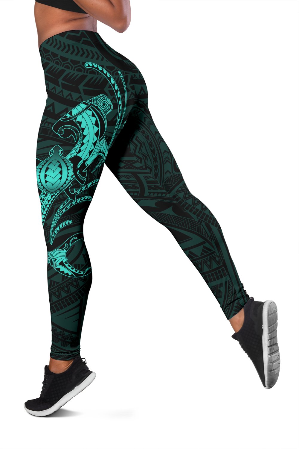 Hawaii Turtle Shark Polynesian Leggings - Turquoise - Polynesian Pride