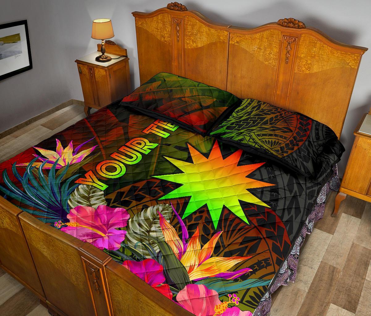 Nauru Polynesian Personalised Quilt Bed Set - Hibiscus and Banana Leaves - Polynesian Pride