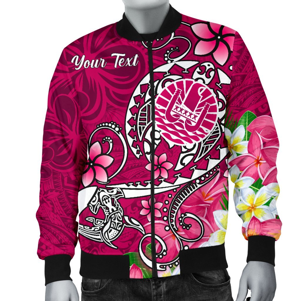 Tahiti Custom Personalised Men's Bomber Jacket - Turtle Plumeria (Pink) - Polynesian Pride