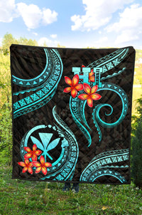 Polynesian Hawaii Premium Quilt - Turquoise Plumeria - Polynesian Pride