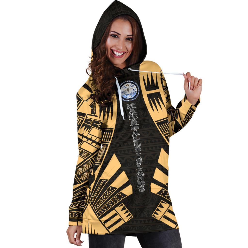 Marshall Islands Hoodie Dress - Polynesian Tattoo Gold - Polynesian Pride