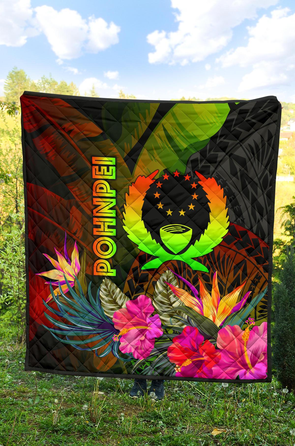 Pohnpei Polynesian Premium Quilt - Hibiscus and Banana Leaves - Polynesian Pride