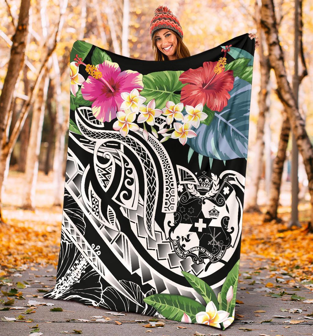 Tonga Polynesian Premium Blanket - Summer Plumeria (Black) - Polynesian Pride