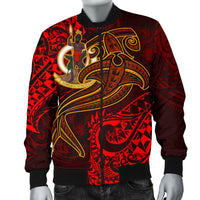 Vanuatu Polynesian Men's Bomber Jacket - Red Shark Polynesian Tattoo - Polynesian Pride