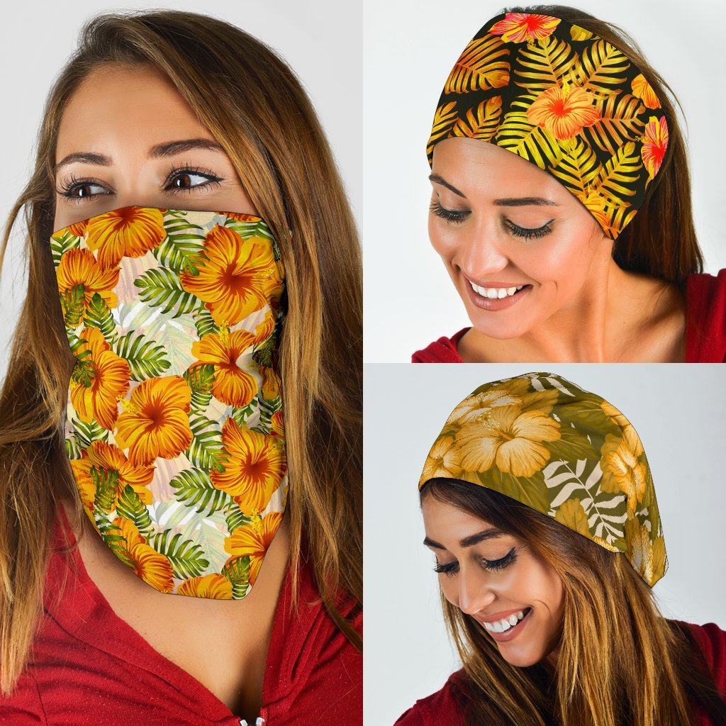 Hawaiian Hibiscus Yellow Set Bandana 3-Pack One Size Yellow - Polynesian Pride