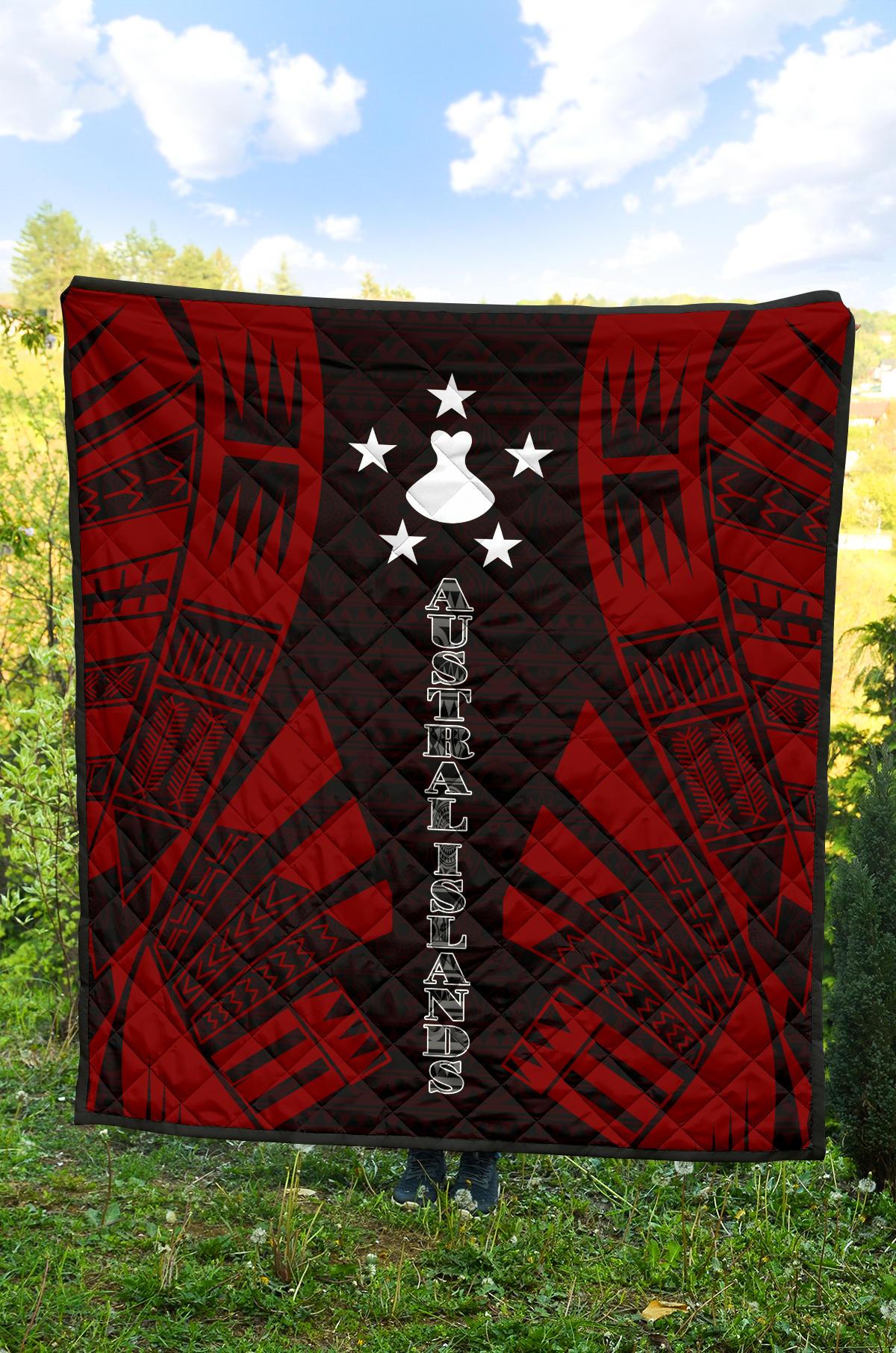 Austral Islands Premium Quilt - Austral Islands Flag Polynesian Red Tattoo (Dark Red) - Polynesian Pride