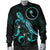 Chuuk Polynesian Men's Bomber Jacket - Turtle With Blooming Hibiscus Turquoise - Polynesian Pride