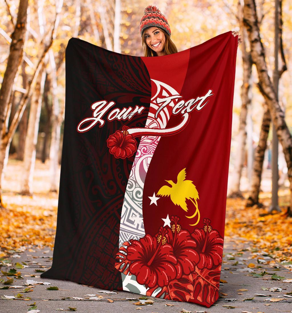 Papua New Guinea Polynesian Custom Personalised Premium Blanket - Coat Of Arm With Hibiscus - Polynesian Pride