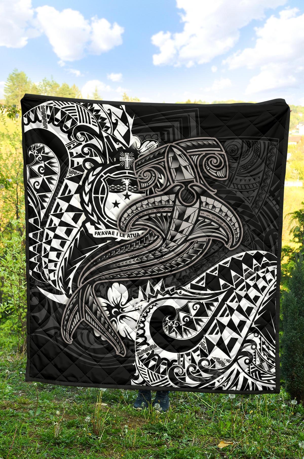 Samoa Premium Quilt - White Shark Polynesian Tattoo - Polynesian Pride