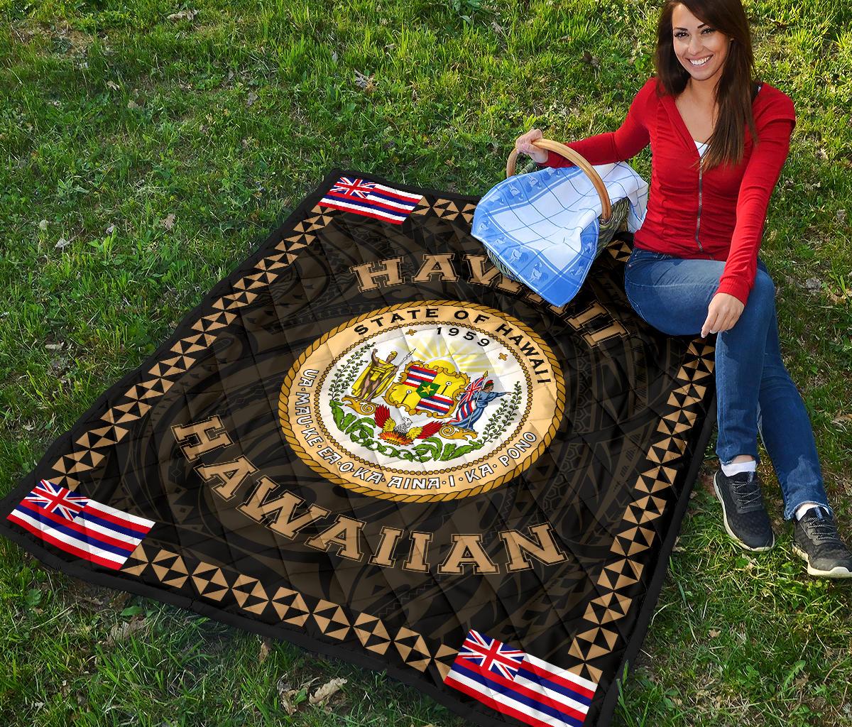 Hawaii Flag Polynesian Premium Quilt Gold - Love Style - Polynesian Pride