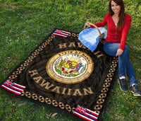 Hawaii Flag Polynesian Premium Quilt Gold - Love Style - Polynesian Pride