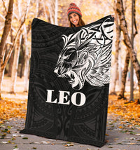 Sun In Leo Zodiac Premium Blanket Polynesian Tattoo Simple - White - Polynesian Pride