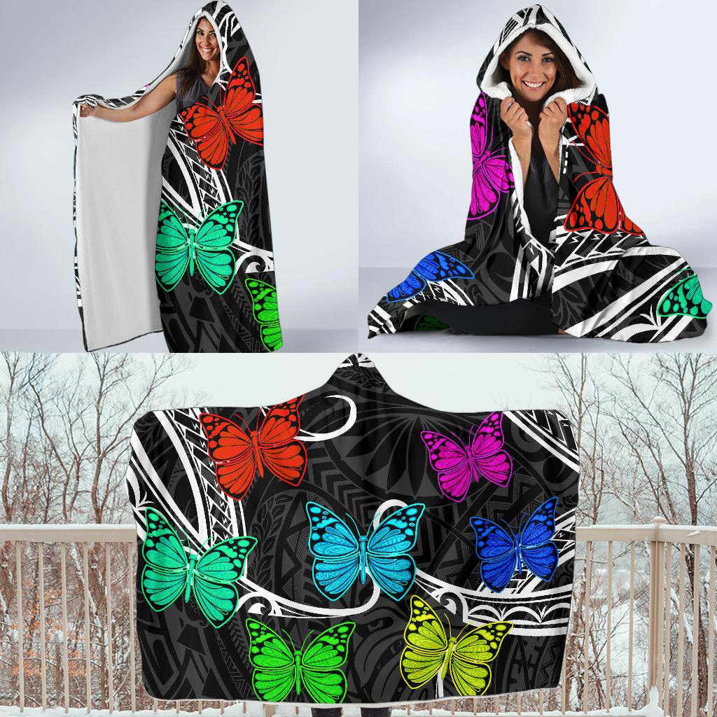 Hawaii Polynesian Butterflies Hooded Blanket - Polynesian Pride