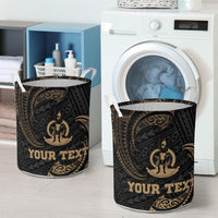 Vanuatu Polynesian Custom Personalised Laundry Basket - Gold Tribal Wave - Polynesian Pride