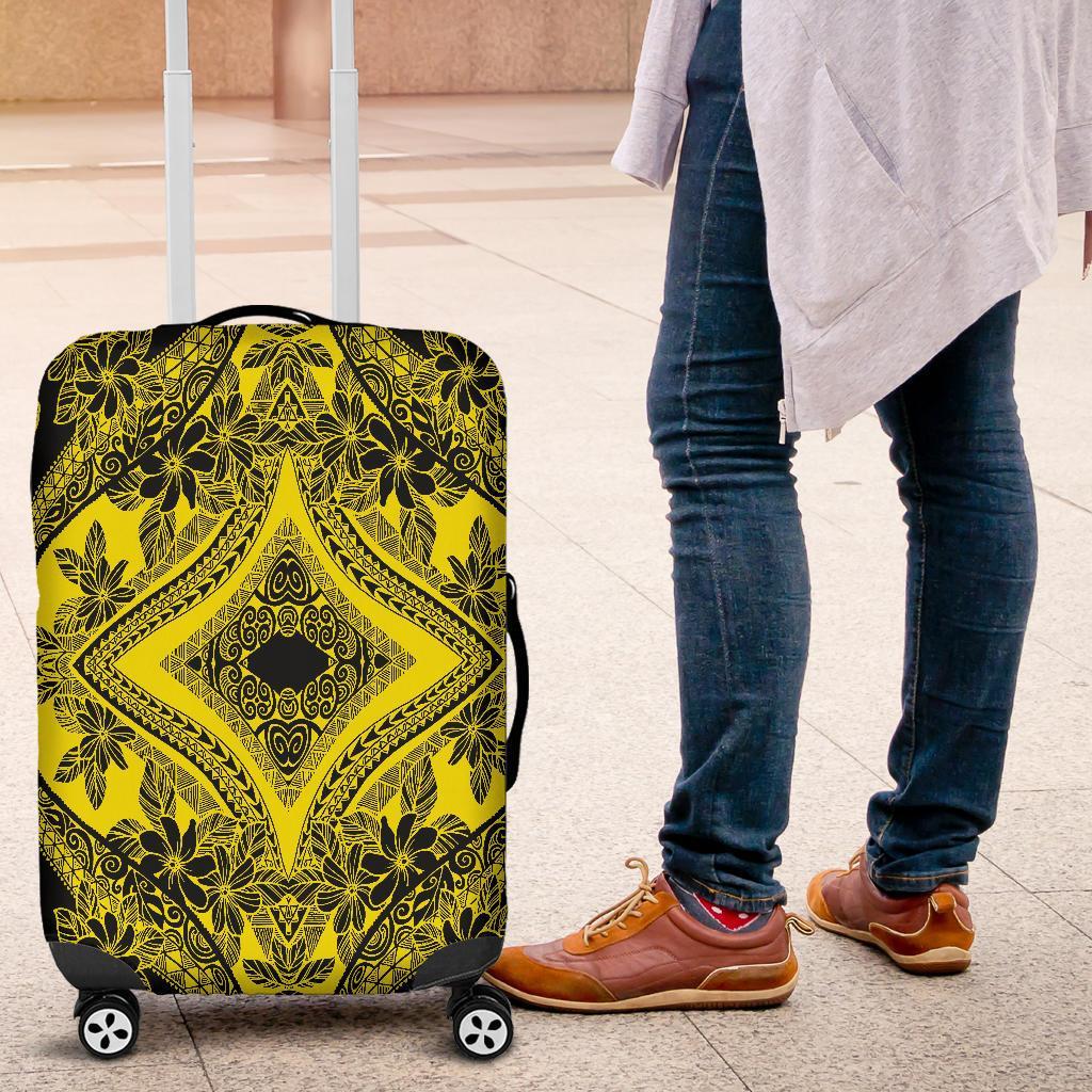 Polynesian Plumeria Mix Yellow Black Luggage Covers - Polynesian Pride