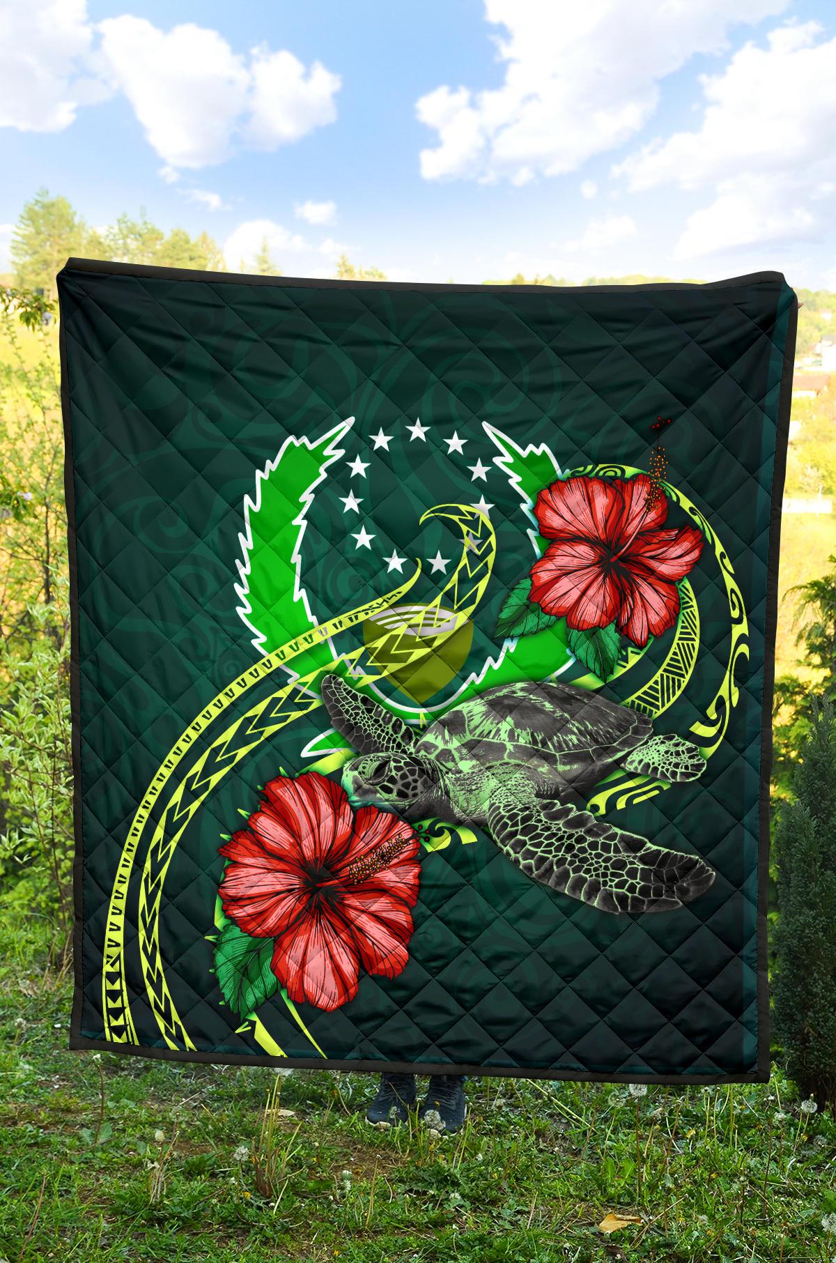 Pohnpei Polynesian Premium Quilt - Green Turtle Hibiscus - Polynesian Pride