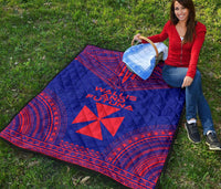 Wallis And Futuna Premium Quilt - Wallis And Futuna Coat Of Arms Polynesian Chief Dark BLue Version - Polynesian Pride