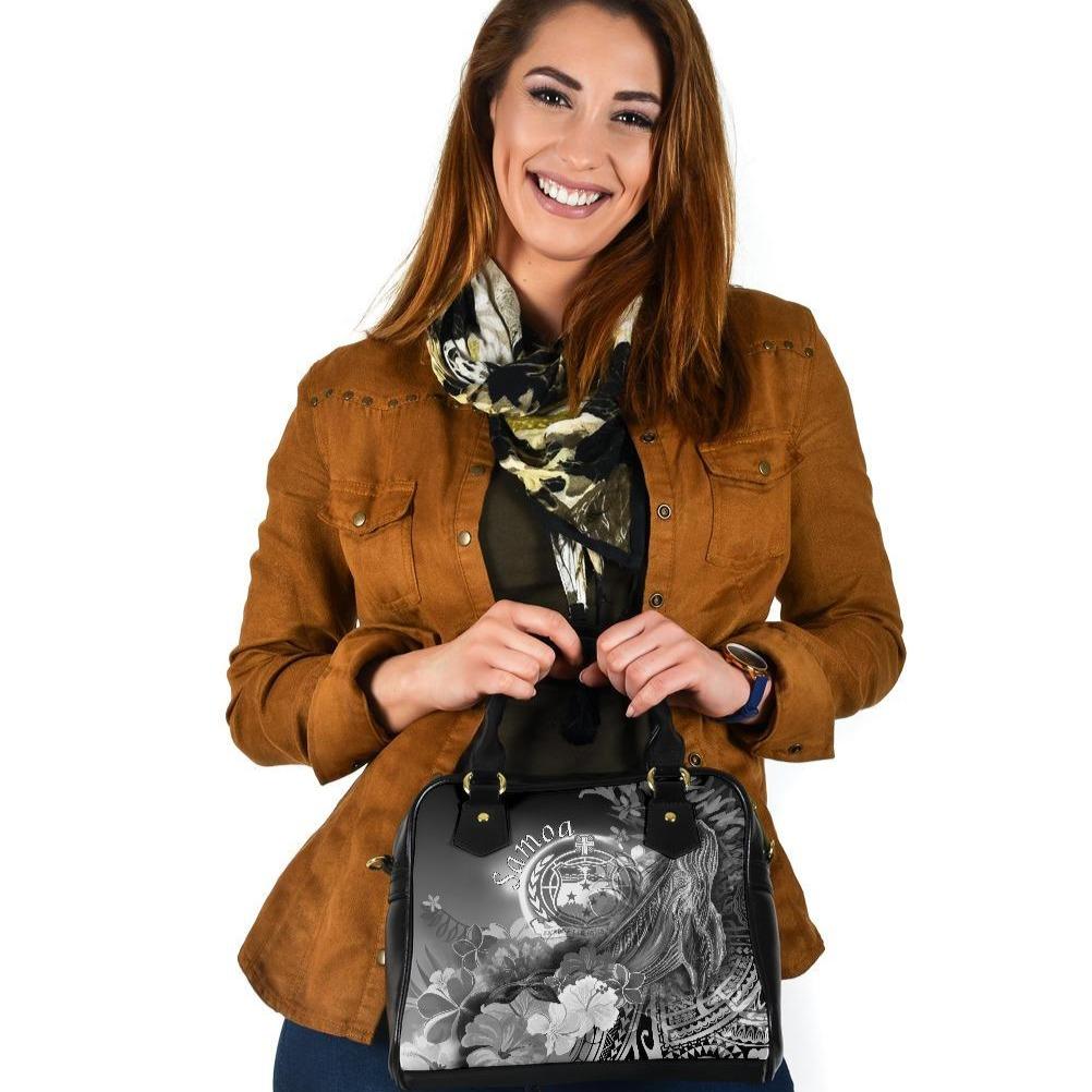 Samoa Shoulder Handbag - Humpback Whale with Tropical Flowers (White) One Size White - Polynesian Pride