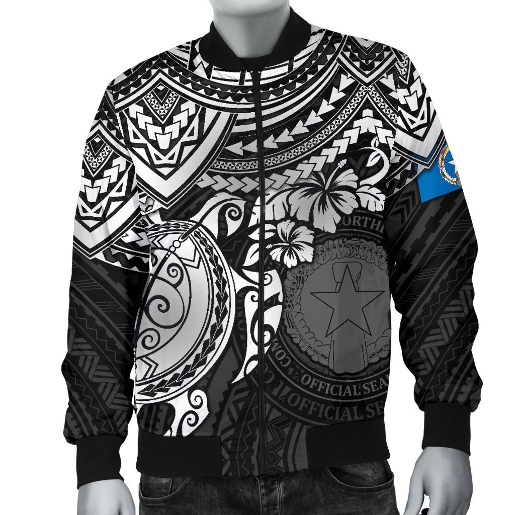 Northern Mariana Islands Polynesian Bomber Jacket (Men) - White Turtle - Polynesian Pride